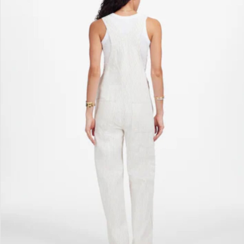 Madewell Denim Relaxed Overalls in Ecru Pinstripe - Picture 4 of 7
